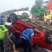 Daihatsu Ayla Terbalik di Tol Jagorawi Citeureup, Sopir Luka Ringan