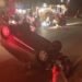 Mobil Terguling Usai Tabrak Pembatas Jalan di Kemang, Pengemudi Sempat Pingsan